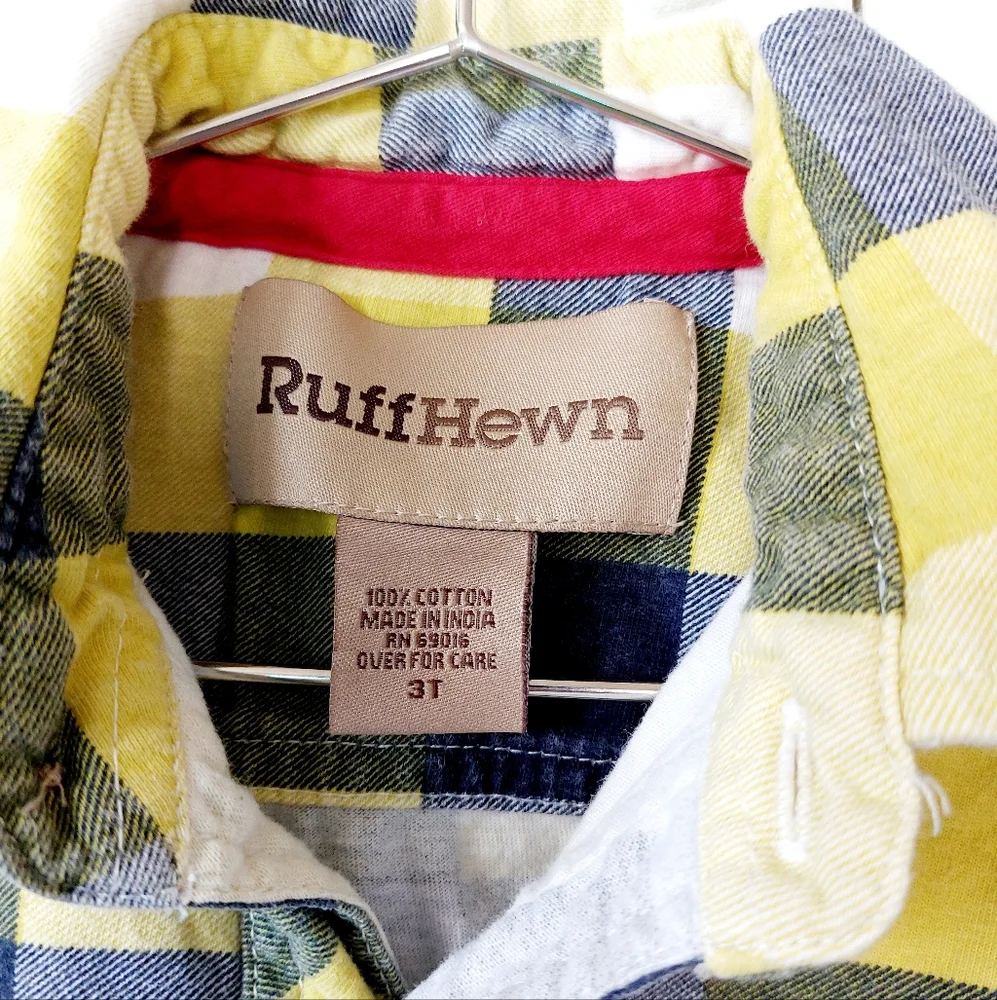 Yellow & Blue Plaid Flannel Button‎ up Shirt 3T Ruff Hewn